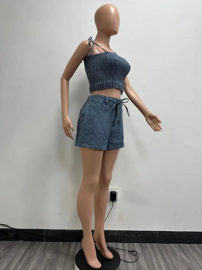 Sexy jean tenue femmes ensembles sans manches sangle haut court Shorts costume 2025 vêtements d'été décontracté Denim