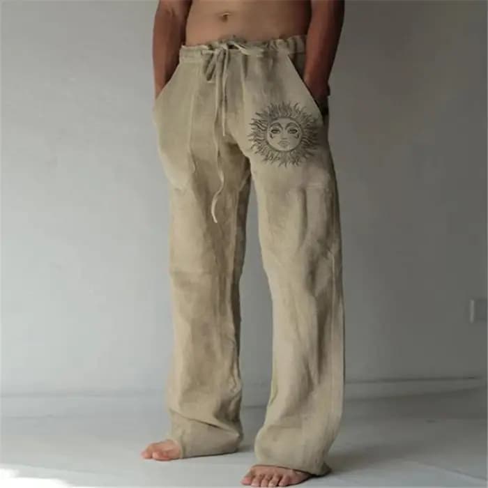 Pantalon vintage en coton et lin pour hommes