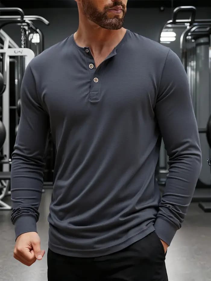 T-Shirt manches longues col Henley pour homme