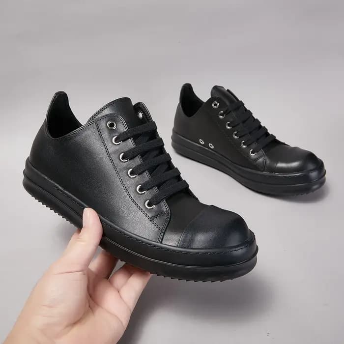 Chaussures basses décontractées en cuir noir pour hommes et femmes, chaussures de rue plates, plate-