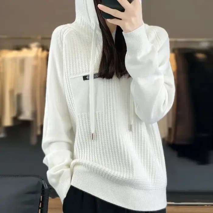 Sweat à capuche court tricoté pour femmes, à la mode, Style ample, Design coréen, épais, hiver, manches longues, couleur unie, printemps automne