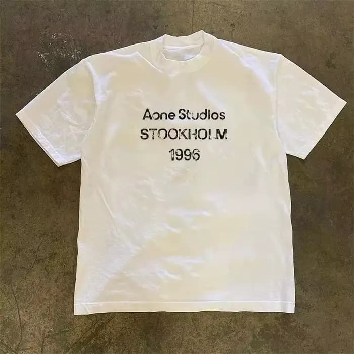 T-shirt Oversize Tendance Été 2026 en Coton Respirant, Style Rétro Vieilli, Imprimé Lettres Stockhol