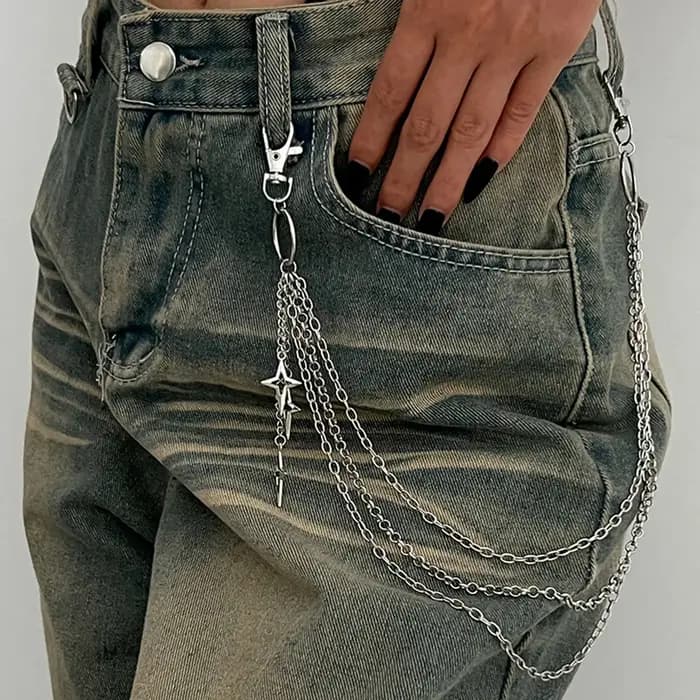 Salircon Punk multicouche métal étoile pendentif pantalon chaîne Hip Hop taille porte-clés jean