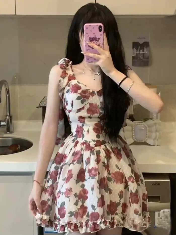 Mini Robes Femmes Vêtements Floral fibrHotsweet Temper Personnalité Été Harajuku S-3XL ChimSlim VestiEsthétique Éducative