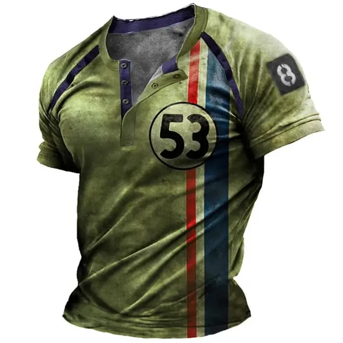 T-shirt Vintage pour hommes impression 3D moto t-shirts hauts à manches courtes motard boutonné col