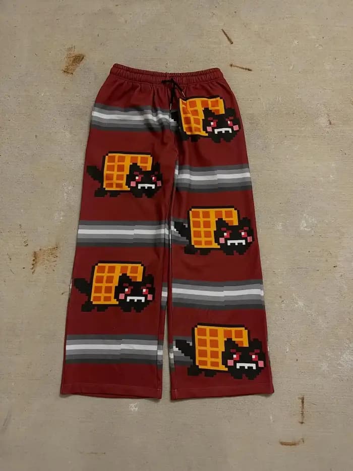 Pantalon Nyan Cat Y2k, pantalon baggy à taille élastique