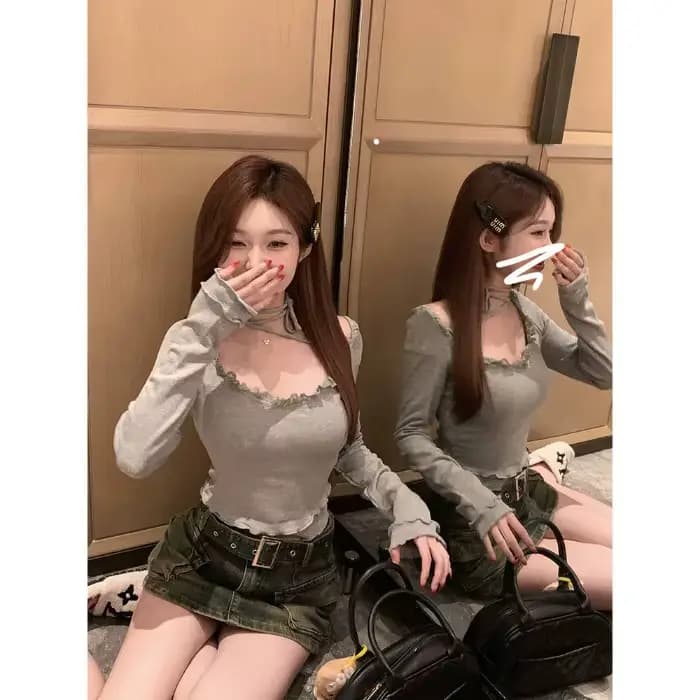 Haut court t-shirts dames vêtements rue mode mignon café unisexe col rond surdimensionné 2025 coton femmes manches couleur unie filles