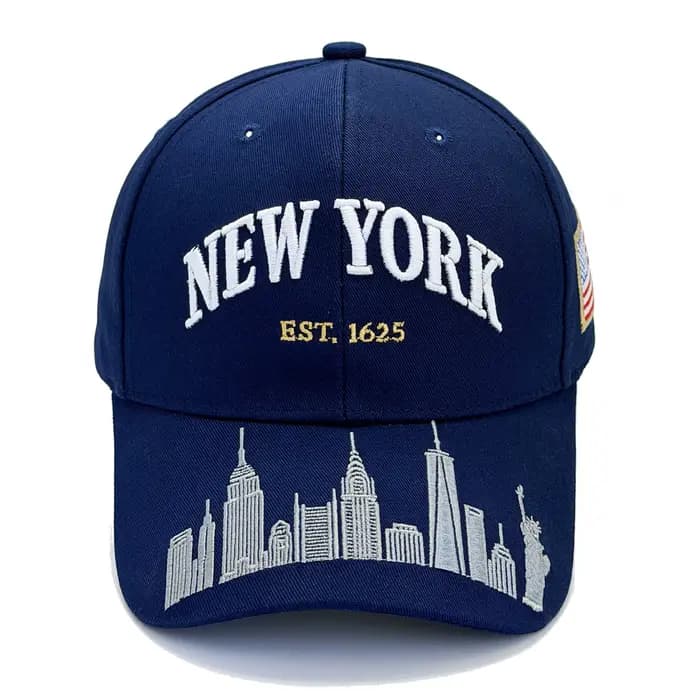 Casquette de baseball brodée New York, chapeau bleu marine avec la skyline de la ville, cadeau NYC, Empire State, Statue de la Liberté, en coton sergé.