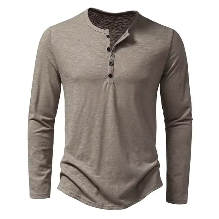 Nouveau hommes coton Henley t-shirt à manches longues T-Shirts basique décontracté bouton col respirant quotidien haut