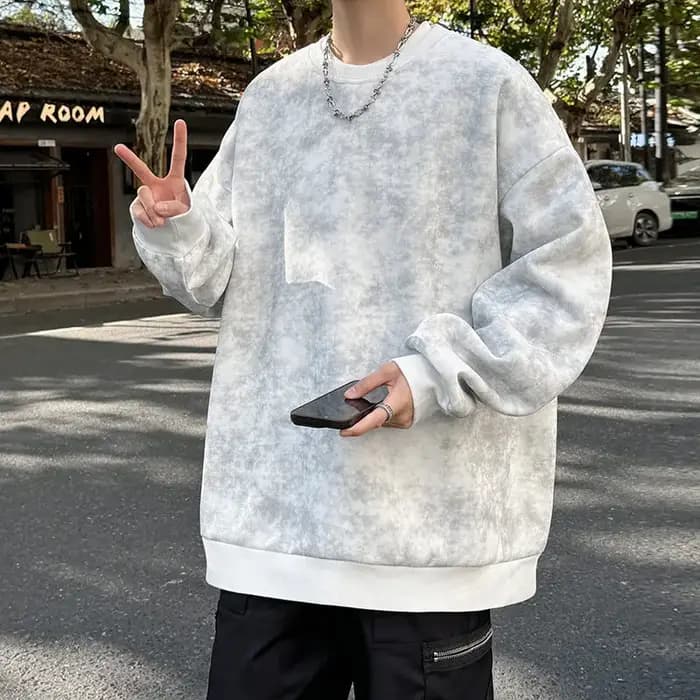Sweat-shirt à capuche pour hommes, décontracté, à la mode, teinture par nouage, col rond, noir et bl