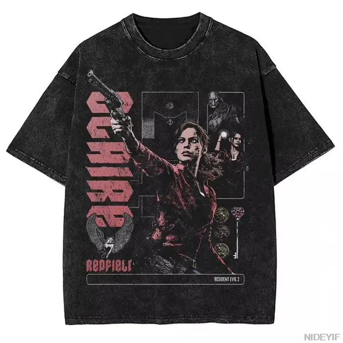 T-shirt surdimensionné Resident Evil 2 Claire Redfield Biohazard Leon Kennedy, 100% coton, T-shirt v