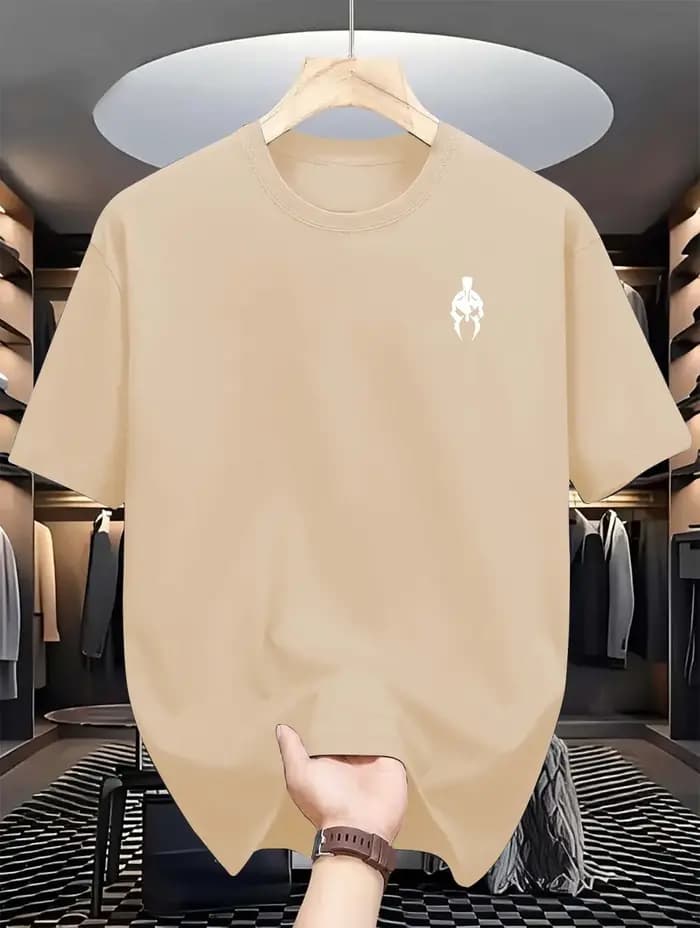 T-shirt d'été pour hommes 100% coton, imprimé motif d'armure, ample et respirant, col rond, pour la rue, les activités de plein air, le sport décontracté et le quotidien.
