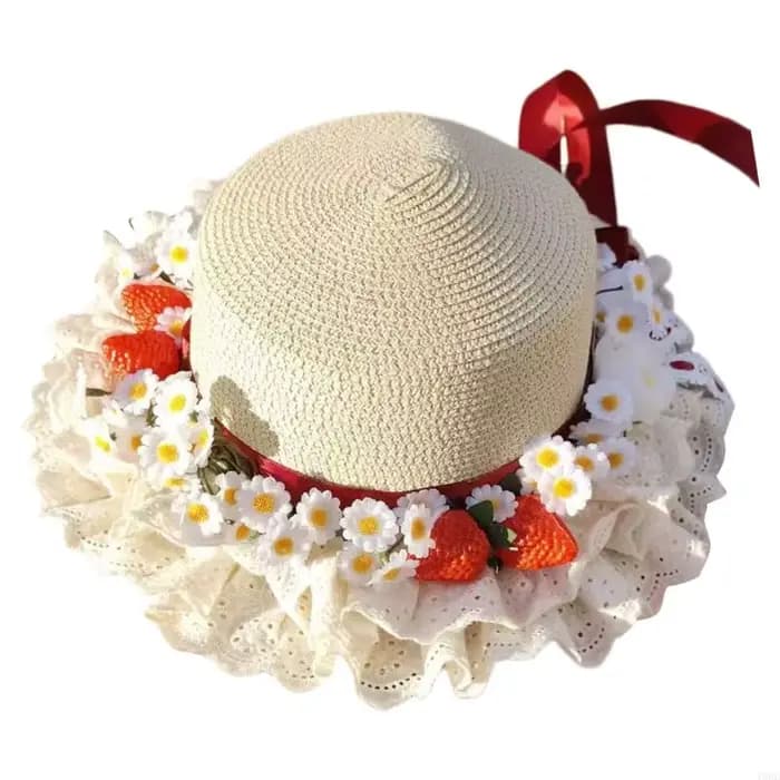 Chapeau paille à fraises pour femmes adolescentes, casquette d'été respirante pour l'extérieur, à mo