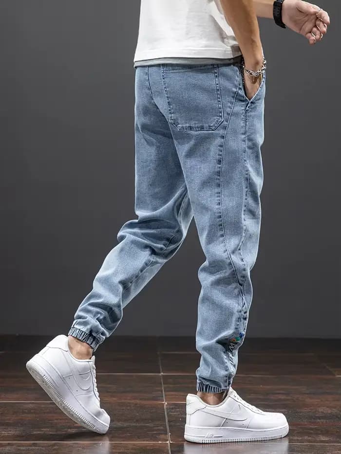 Printemps été noir bleu Cargo Jean hommes Streetwear Denim survêtement pantalon