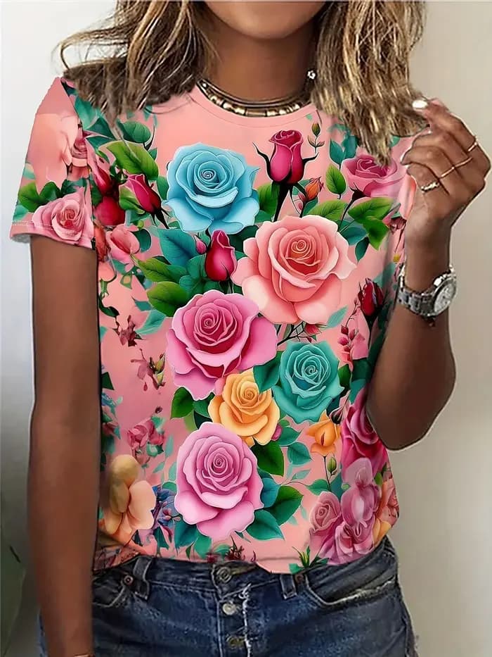 T-shirt rose pastel pour femme - Motif graphique