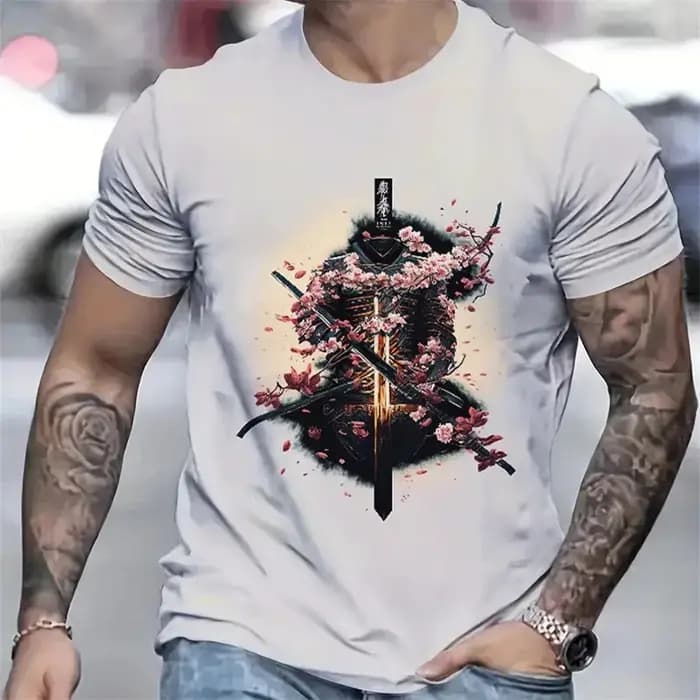 T-shirt décontracté pour homme style samouraï japonais