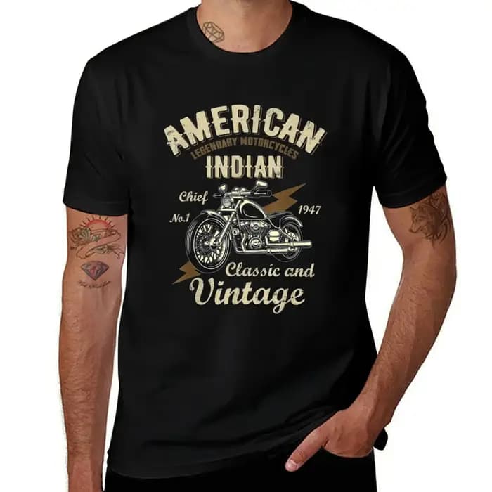 Rétro Vintage américain moto indien pour vieux Biker Club T-Shirt T-Shirt pour homme hommes graphiqu