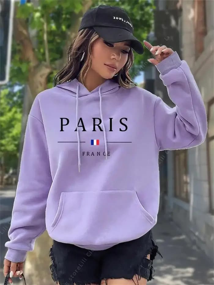 Sweat à capuche graphique PARIS pour femme – Pull-over esthétique Y2K