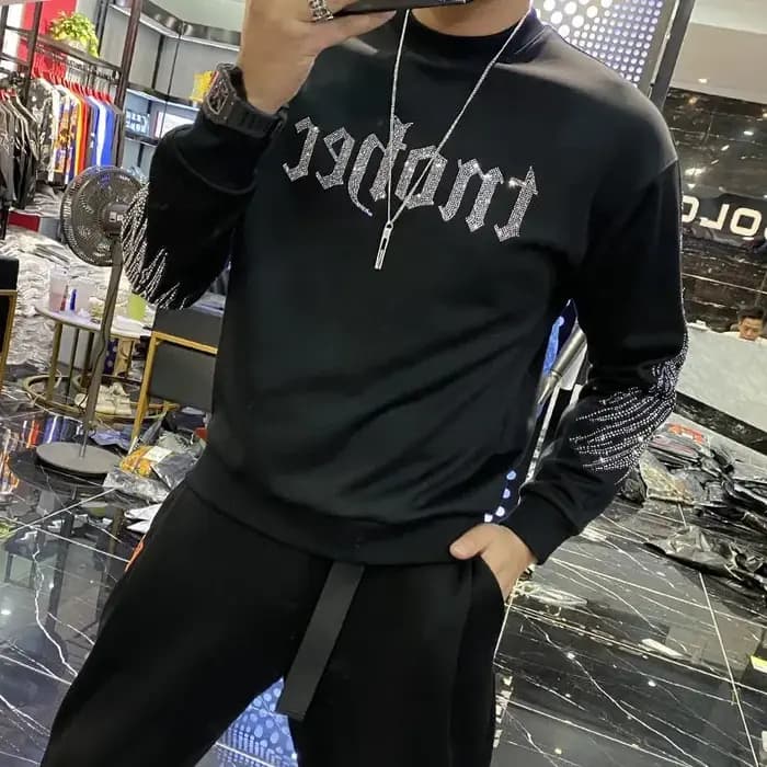 Strass Style hiver tendance hommes à capuche de haute qualité pur coton à capuche décontracté mode pull vente chaude hauts