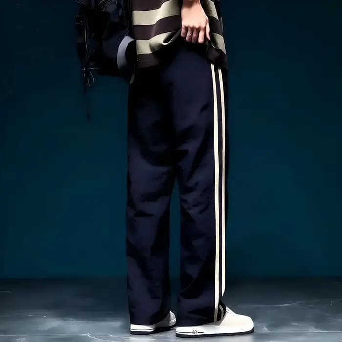 Pantalon de sport décontracté à jambe droite en tissu nylon rayé double face 2026 – Confortable et long