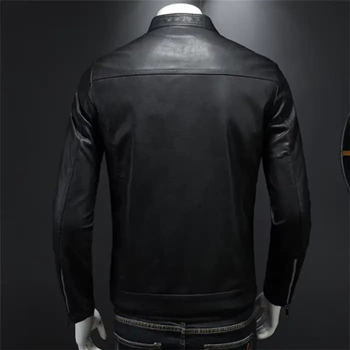 Veste de motard en cuir monochrome pour hommes