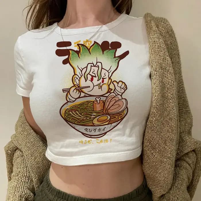Dr Stone crop top Streetwear harajuku années 2000 y2k coquette gyaru babydoll esthétique filles vêtements