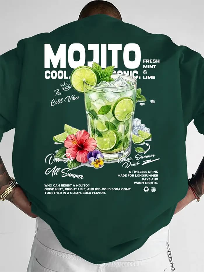 T-shirt pour homme en coton 100% doux de qualité supérieure avec imprimé floral Mojito Cocktail