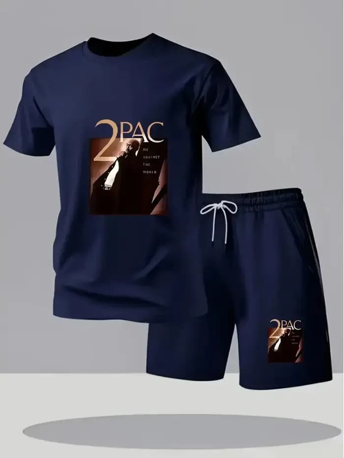 Ensemble t-shirt à manches courtes et short imprimé 2PAC pour homme, tenue décontractée d'été, stree