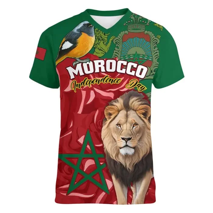 Maroc Football t-shirt pour hommes Cool 3d imprimé marocain sport col en V t-shirts hauts à manches courtes été