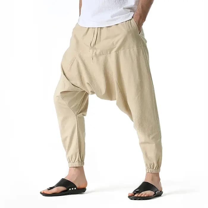 Ligne de coton Coton Lin Joggers Hommes Baggy Hippie Boho Gypsy Aladdin Cargo Homme Pantalon Yoga Sarouel Pantalon Cargo Homme 20210413-4
