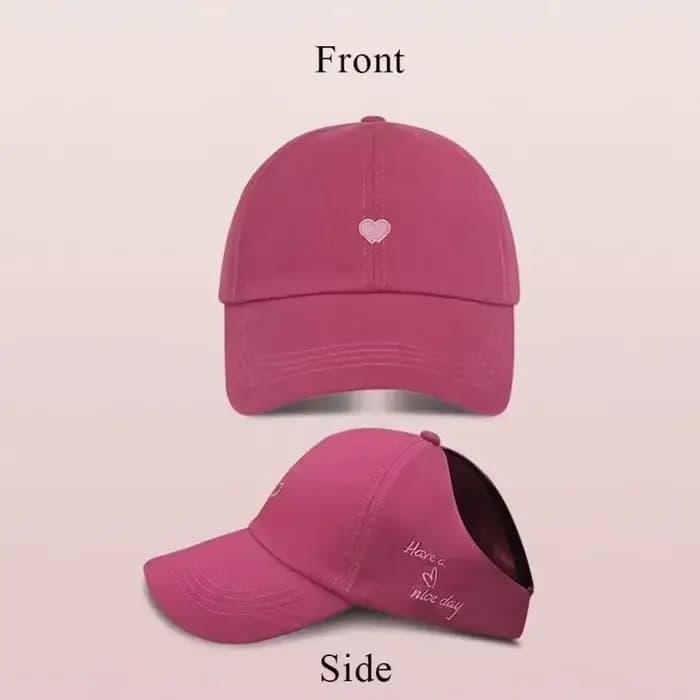 Casquette de baseball brodée en forme de cœur pour filles, respirante, mignonne, avec ouverture pour queue de cheval haute, protection solaire, protection UV