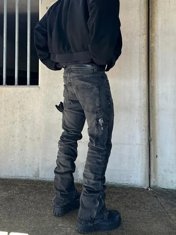 Jean en denim noir extensible coupe slim pour homme