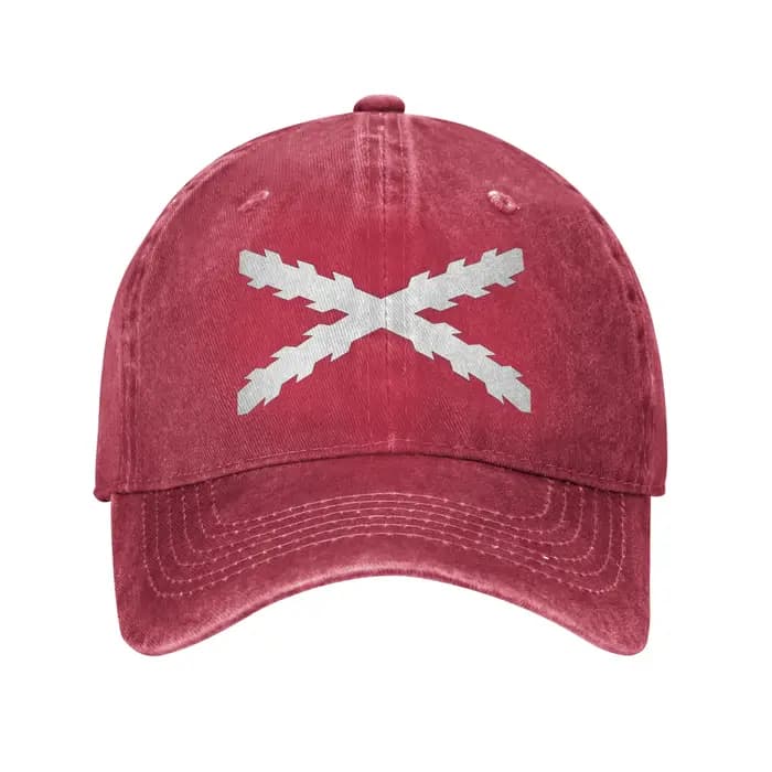 Casquettes de baseball blanches à croix bordeaux, style Empire espagnol, en denim délavé et vieilli,