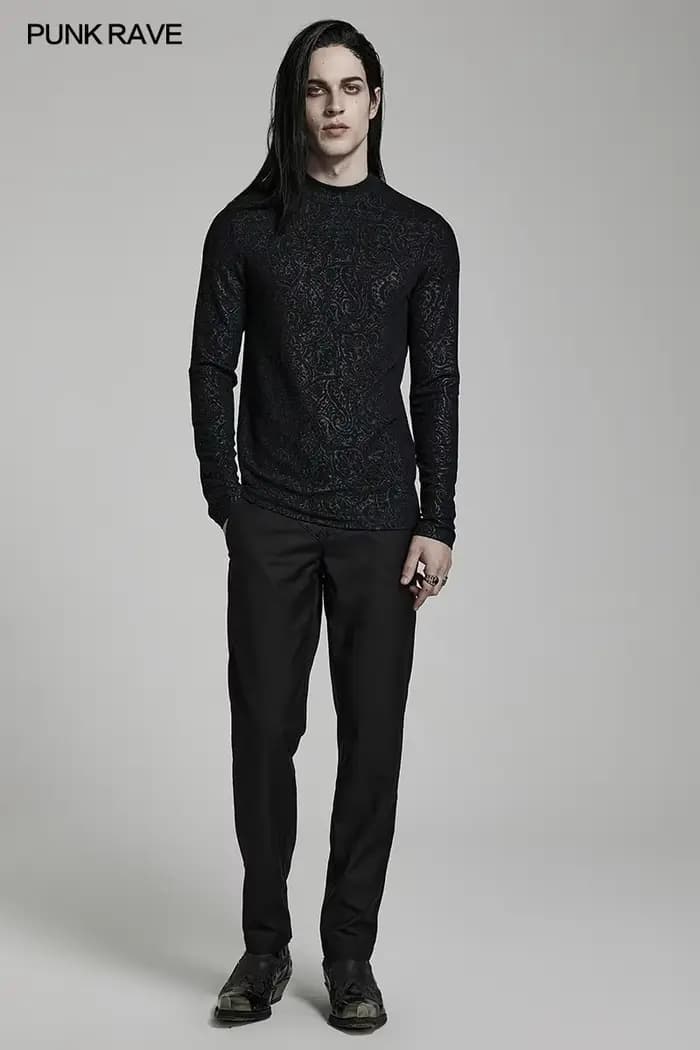 PUNK RAVE-T-shirt gothique à col roulé pour homme