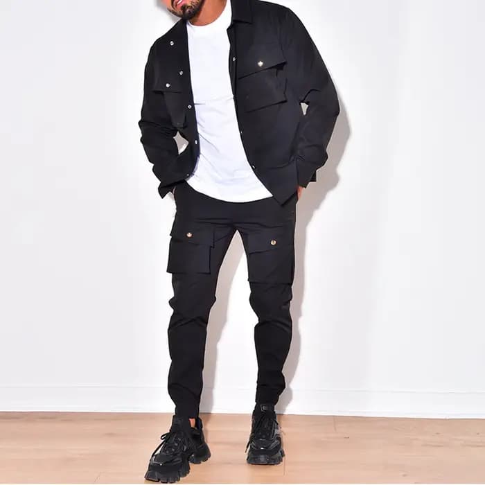 2025 mode hommes ensembles décontractés mâle tendance Streetwear à manches longues veste manteau + L