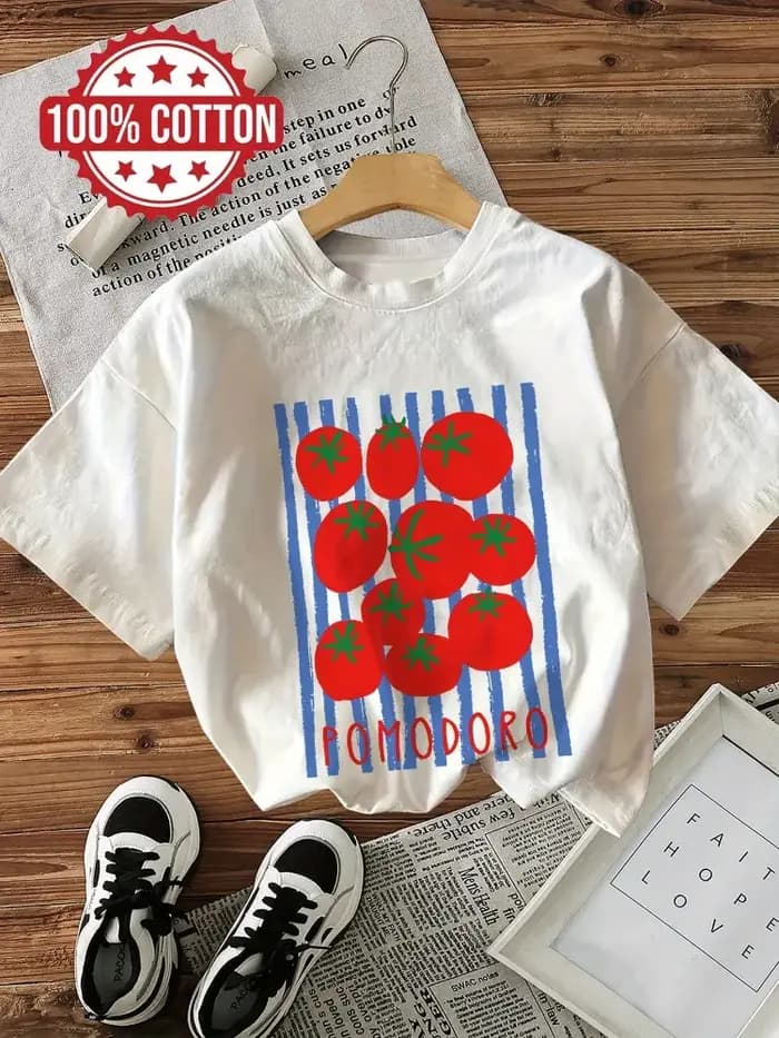 T-shirt confortable et tendance à rayures tomate