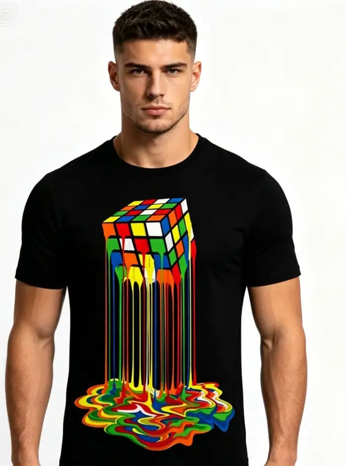 T-shirt pour homme avec un imprimé 3D rétro aux couleurs vives