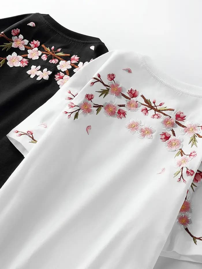 Broderie t-shirt hommes femmes fleur lâche
