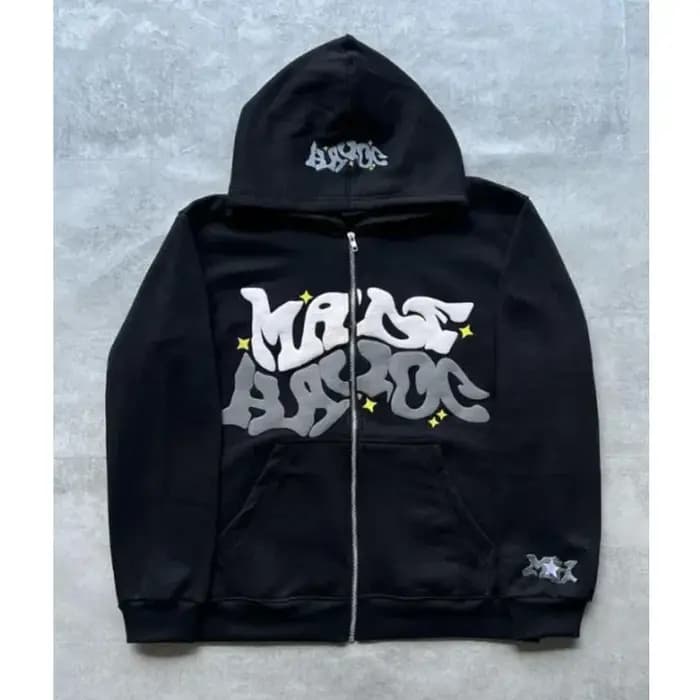 Sweat-shirt à capuche imprimé avec lettres américaines rétro pour homme, cardigan ouvert unisexe pou