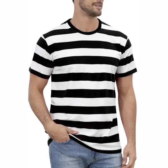 T-shirt rayé noir et blanc pour homme, décontracté et polyvalent, adapté à un usage quotidien, aux costumes d'Halloween et à d'autres occasions.