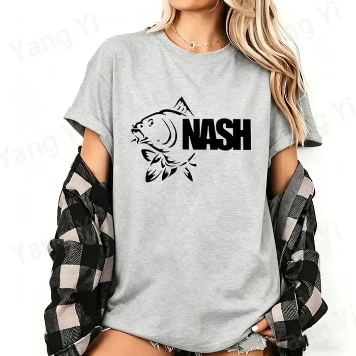T-shirt unisexe décontracté à col rond en coton imprimé silhouette carpe