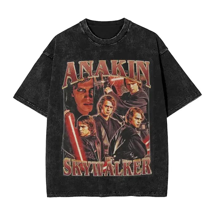 T-shirts délavés Anakin Skywalker Hip Hop Vintage T-Shirt surdimensionné Streetwear 100% coton impri