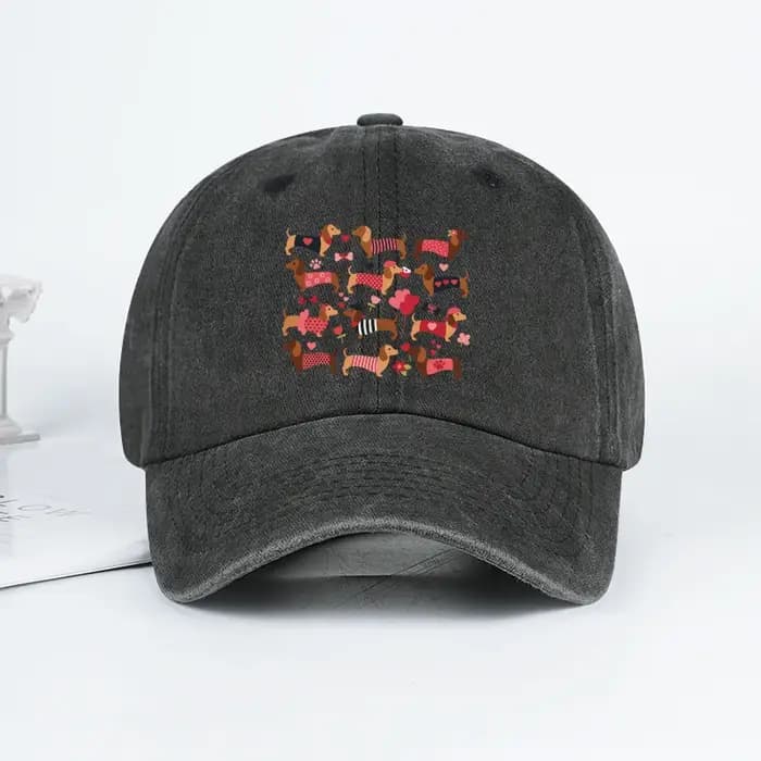 Casquette de baseball vintage délavée avec motif Teckel Saint-Valentin
