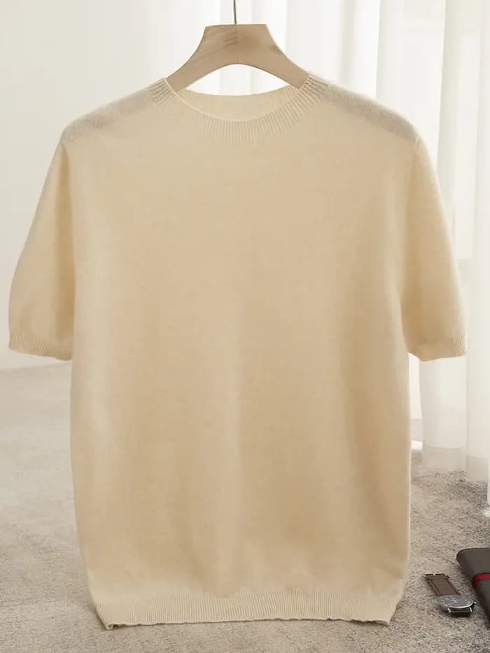 T-shirt classique pour homme, pull 100% laine mérinos, col rond, manches courtes, vêtements décontra