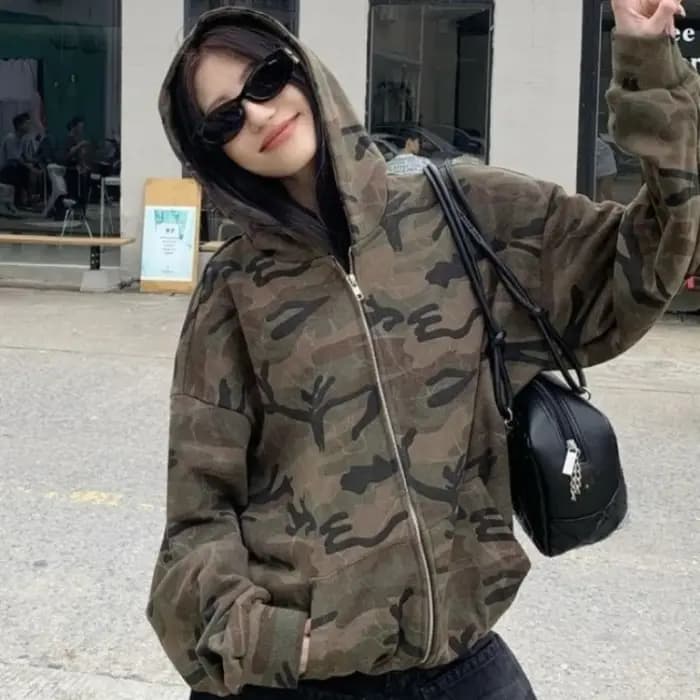 Sweat-shirt à capuche de Camouflage de Style rétro américain pour femme