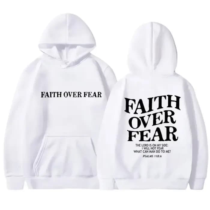 Sweat-shirt à capuche graphique « Faith Over Fear » pour homme, noir, en tissu confortable, streetwe