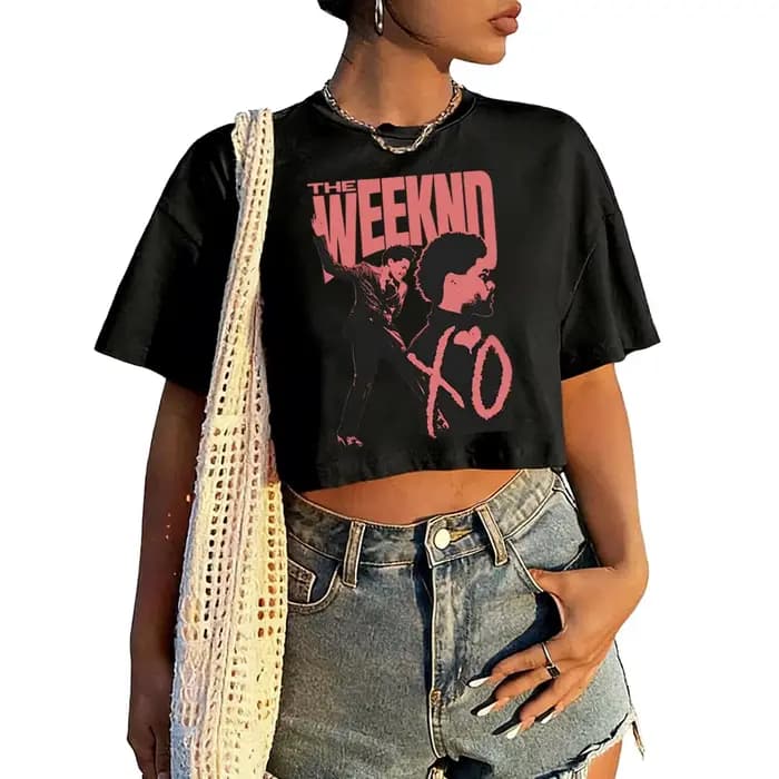 The-Weeknd Tour 2026 Chemise pour femme à col rond et manches courtes, haut court, t-shirt