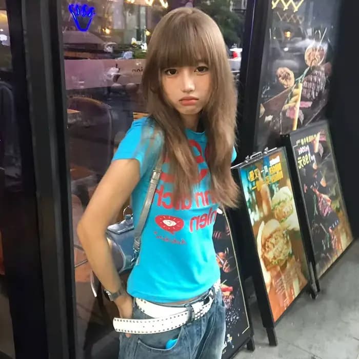 Karrram japonais Y2k lettre impression T-shirt Trashy 2000s Style haut court Vintage Harajuku manches courtes