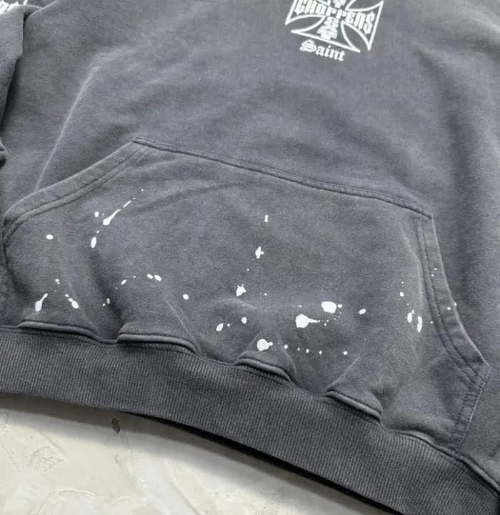 Sweat-shirt à capuche ample classique Y2k West Coast Choppers Skeleton Cross, effet délavé, coton de
