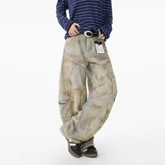2025 Ropa Y2K Grunge en détresse bleu Baggy plissé jean pantalon pour femmes vêtements jambe large New Rock Vintage